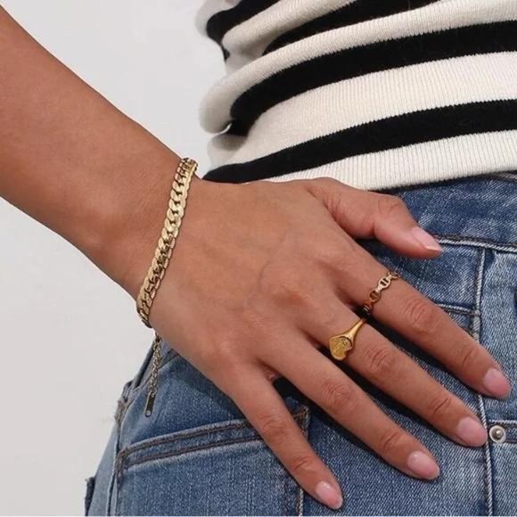 NEW 18K GOLD FLAT CUBAN CHAIN BRACELET - Picture 5 of 6